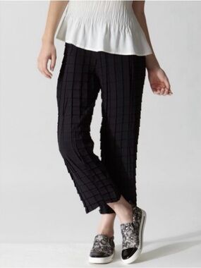 Babette High-Rise Wide Leg Pull-On Pant Black Check Lagenlook Flowy Crinkle